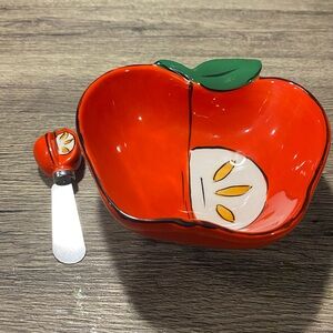 Red Apple Shaped Bowl with Spreader